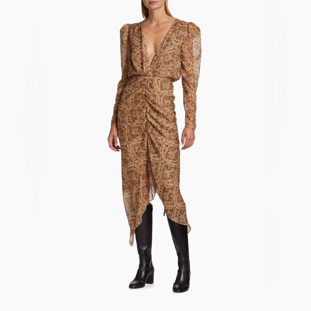 Ronny Kobo Astrid Paisley Silk Chiffon Midi-Dress size S